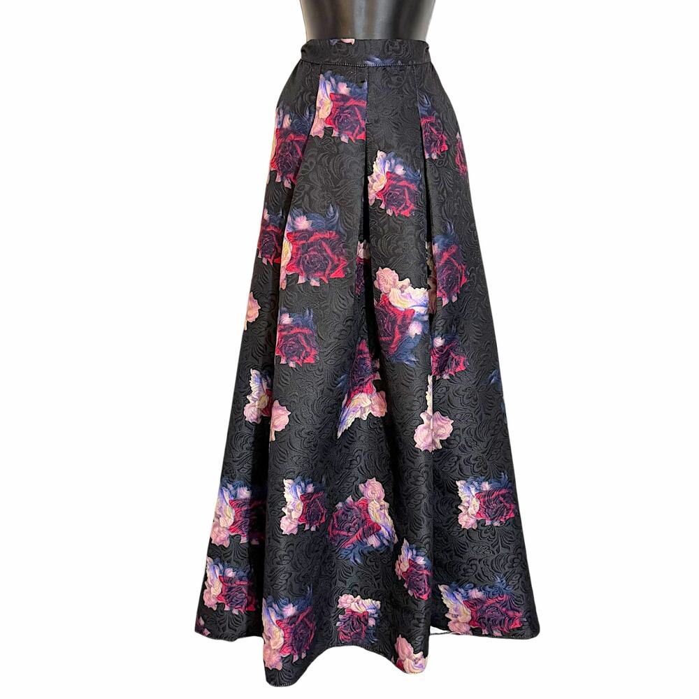 Va Va Voom Floral Jacquard Maxi Skirt Pleated Coquette Baroque Goth Romance S